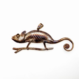 Wisiorek srebrny - Kameleon duży brązowy