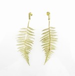 Paprocie pozłacane duże - kolczyki srebrne
