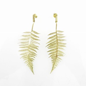 Paprocie pozłacane duże - kolczyki srebrne