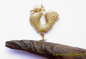 Broszka srebrna - Złoty kogut 