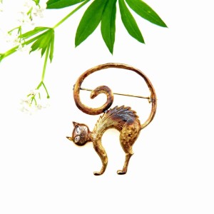 Broszka srebrna- Kot Teofil brązowy