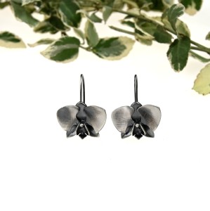 Kolczyki srebrne - Czarna orchidea 