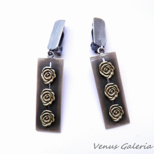 Klipsy srebrne - W różanym ogrodzie