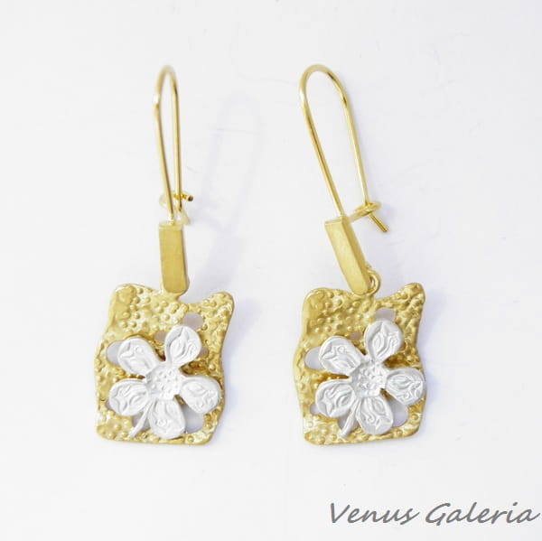 Kolczyki srebrne pozłocone- Księżycowy Kwiat mały II złoto-biały
