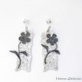 Kolczyki srebrne- Księżycowy kwiat duży biało-czarny II
